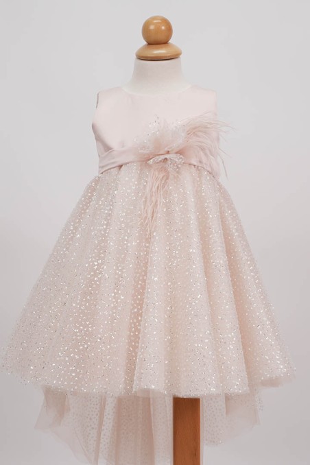 Εντυπωσιακό Ροζ βαπτιστικό φόρεμα με ουρά