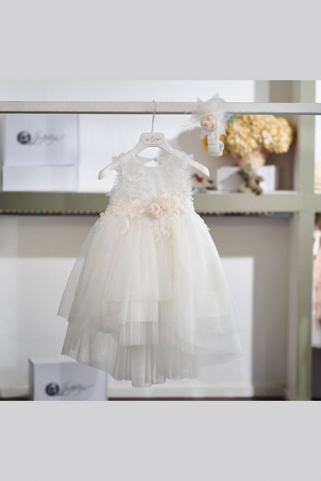 Ρομαντικό λευκό βαπτιστικό φόρεμα La Christine