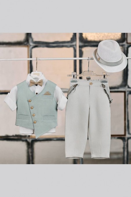 Βαπτιστικό κοστούμι με γιλέκο στο χρώμα της μέντας Aslanis 