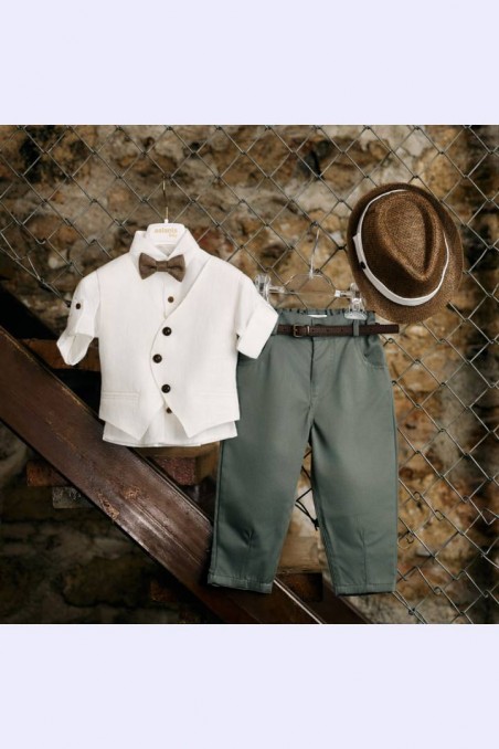 Κομψό βαπτιστικό κοστούμι με ιβουάρ γιλέκο Aslanis