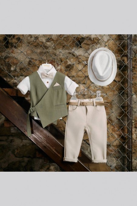 Βαπτιστικό κοστούμι με λαδί γιλέκο Aslanis