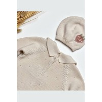 Ολόσωμο βρεφικό πλεκτό φορμάκι με σκουφάκι – strawberry cream Ninos Alegres