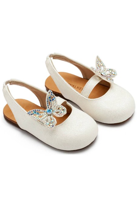 Λευκό mule βάπτισης με στρασένια πεταλούδα 