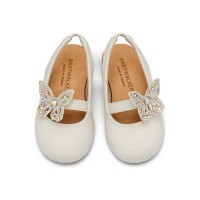 Λευκό mule βάπτισης με στρασένια πεταλούδα 