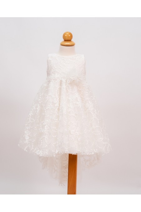 Βαπτιστικό λευκό φόρεμα με ουρά 