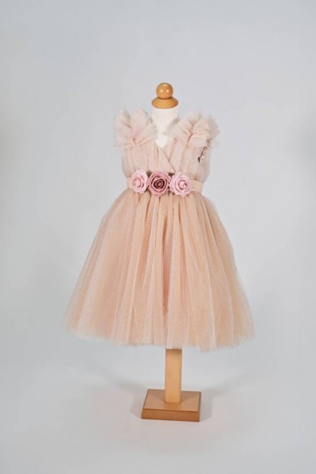 Βαπτιστικό φόρεμα σε nude απόχρωση