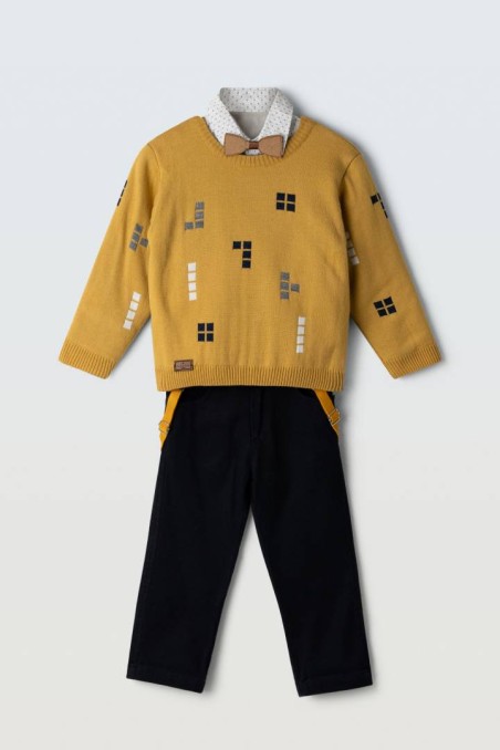 Σετ πουλόβερ-πουκάμισο-παντελόνι Hashtag 