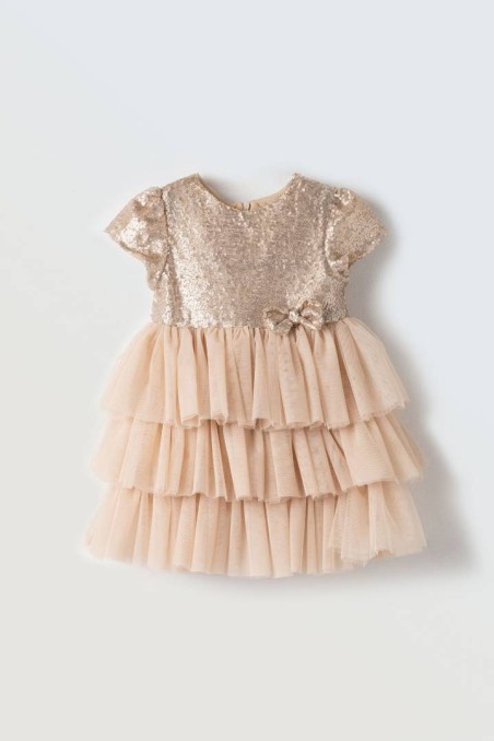 Φόρεμα μπεζ-χρυσό με παγιέτες Εβίτα 