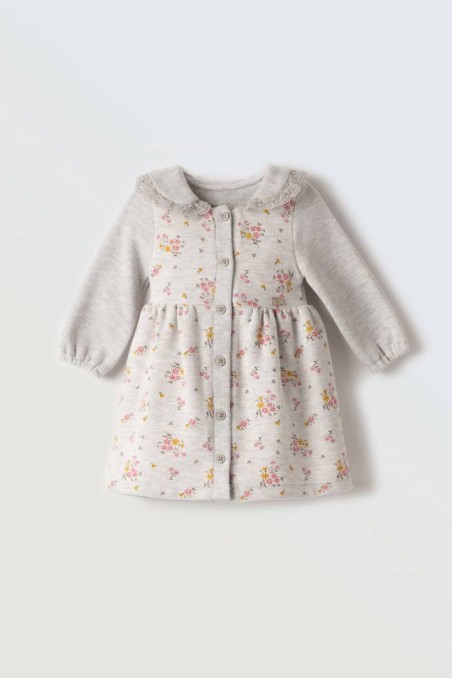 Βρεφικό φόρεμα γκρι με λουλουδάκια Εβίτα