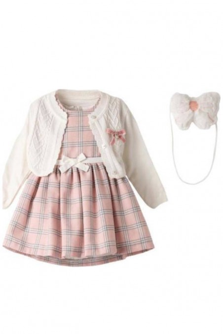 Φόρεμα καρό με λευκό ζακετάκι Εβίτα 