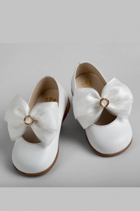 Βαπτιστικό παπούτσι μπαλαρίνα σε λευκό δέρμα Everkid