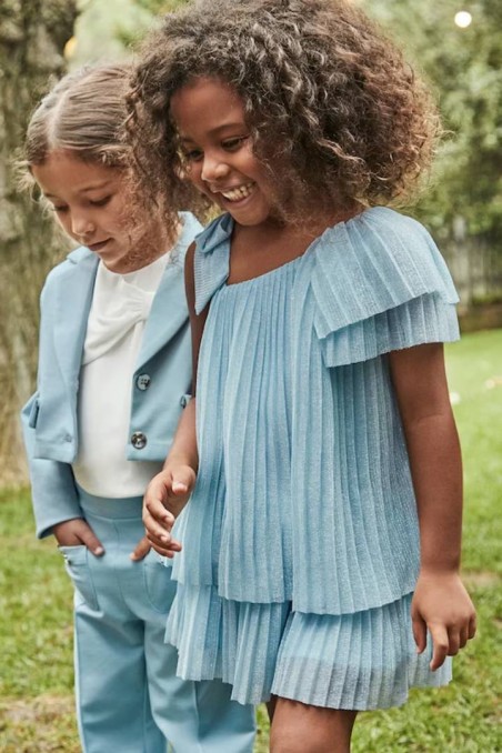 Φόρεμα πλισέ γαλάζιο με ένα ώμο Mayoral