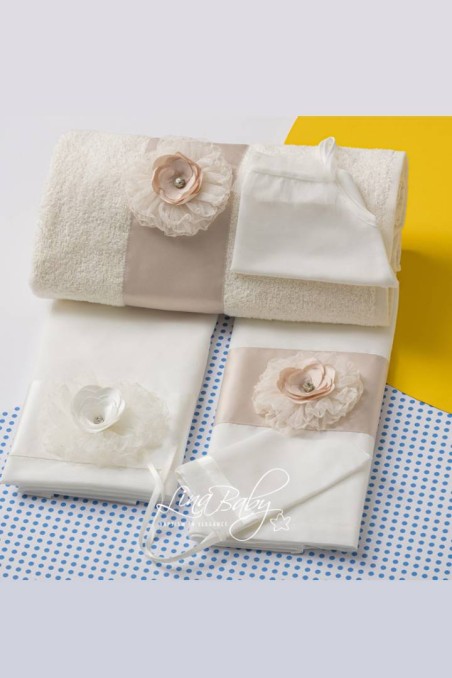 Λαδόπανο εκρού και εκρού-ροζ  ''Πάβλοβα'' LinaBaby