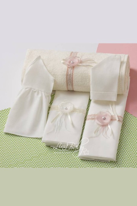 Λαδόπανο εκρού και εκρού-ροζ  ''Έρικα''  LinaBaby