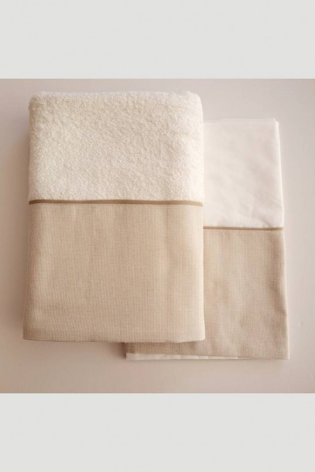 Λαδόπανο ιβουάρ με φάσα μπεζ-καφέ 