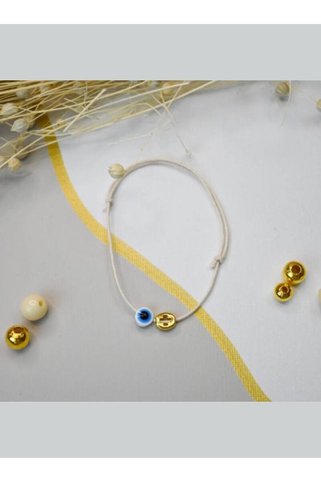 Μαρτυρικό – Βραχιόλι Κορδόνι Εκρού με Ματάκι Chez Art 