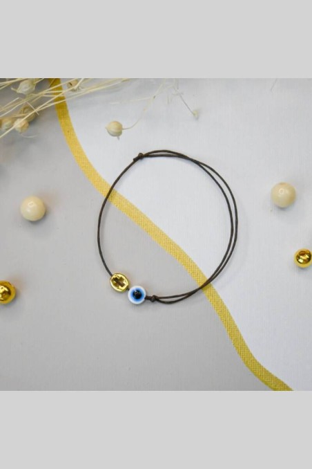 Μαρτυρικό – Βραχιόλι Κορδόνι Καφέ με Ματάκι Chez Art