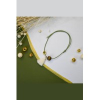 Μαρτυρικό – Βραχιόλι Κορδόνι Χακί με Εκρού Φούντα Chez Art