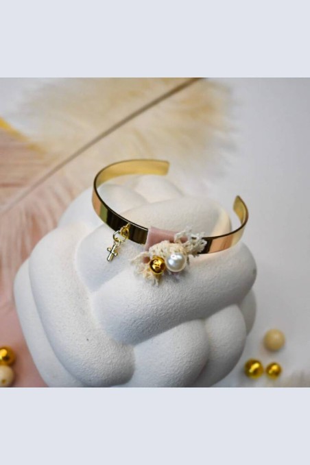 Μαρτυρικό – Βραχιόλι Χειροπέδα Boho Powder με Σταυρουδάκι Chez Art