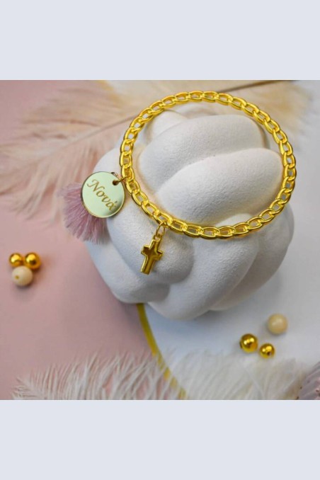 Μαρτυρικό – Βραχιόλι Χειροπέδα Personalised με Σταυρουδάκι Chez Art