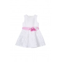 Λευκό φόρεμα με ροζ ζωνάκι με λουλούδια Mayoral 