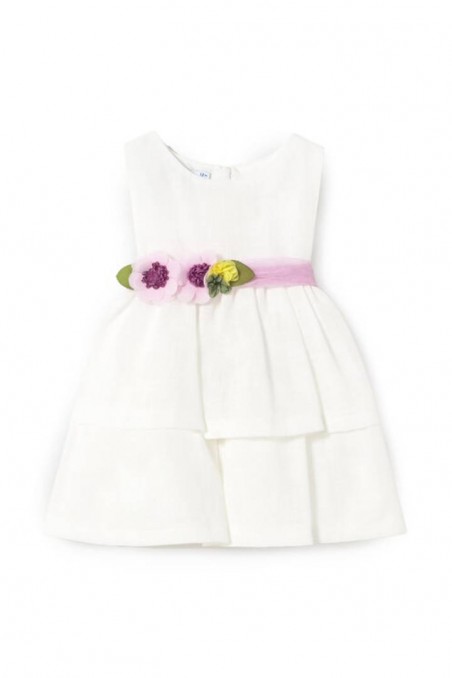 Βρεφικό λευκό λινό φόρεμα Mayoral 