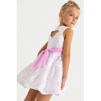 Λευκό φόρεμα με ροζ ζωνάκι με λουλούδια Mayoral 