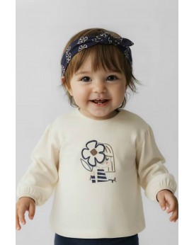 Μπλουζάκι για μωρό κρεμ με λουλούδια και κορδέλα για τα μαλλιά Mayoral