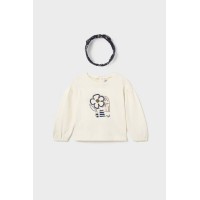 Μπλουζάκι για μωρό κρεμ με λουλούδια και κορδέλα για τα μαλλιά Mayoral