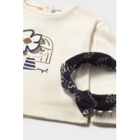 Μπλουζάκι για μωρό κρεμ με λουλούδια και κορδέλα για τα μαλλιά Mayoral