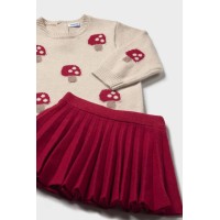 Σετ φούστα ζέρσεΐ  κόκκινη με σχέδιο στη μπλούζα Mayoral