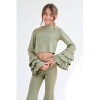 Melin Rose Σετ Πλεκτό με βολάν στα μανίκια Λαδί