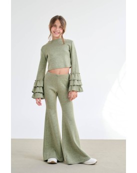 Melin Rose Σετ Πλεκτό με βολάν στα μανίκια Λαδί