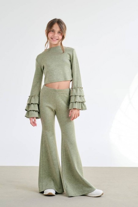 Melin Rose Σετ Πλεκτό με βολάν στα μανίκια Λαδί