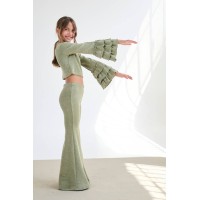 Melin Rose Σετ Πλεκτό με βολάν στα μανίκια Λαδί