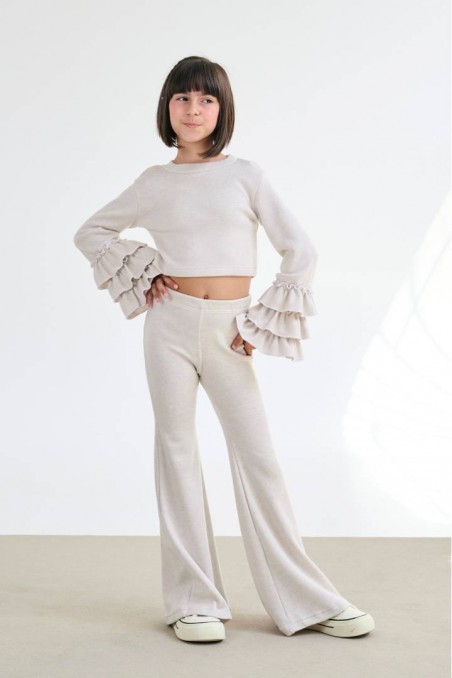 Melin Rose Σετ Πλεκτό με βολάν στα μανίκια εκρού