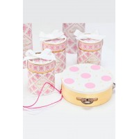 Μπομπονιέρα ξύλινο ντέφι ροζ πουά