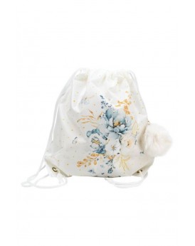 Μπομπονιέρα σακίδιο πλάτης μπλε λουλούδια μαζί με μπρελόκ