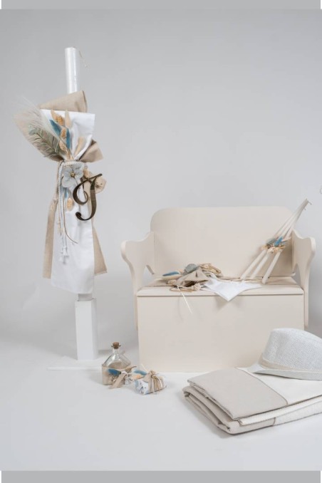 Πακέτο Βάπτισης για αγόρι με λουλούδια και μονόγραμμα