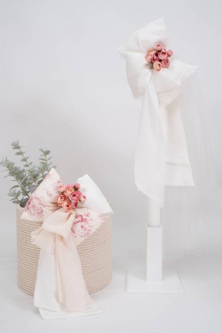 Πακέτο βάπτισης σε boho στυλ με ροζ τριανταφυλλάκια