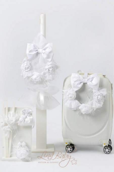 Πακέτο βάπτισης με θέμα λευκά τριαντάφυλλα Lina Baby