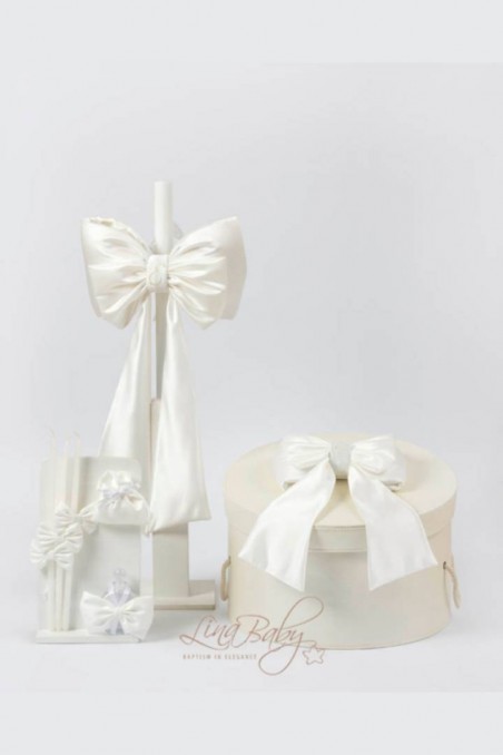Πακέτο βάπτισης ιβουάρ με εντυπωσιακούς φιόγκους Lina Baby 