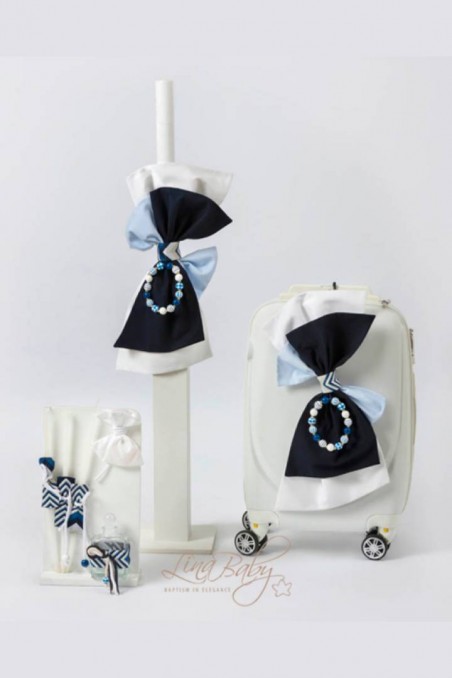 Πακέτο βάπτισης σε σκούρο μπλε τόνους και χάντρες Lina Baby
