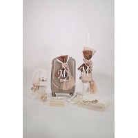 Πακέτο Βάπτισης για αγόρι σε καφέ αποχρώσεις με κορδόνια κ μονόγραμμα