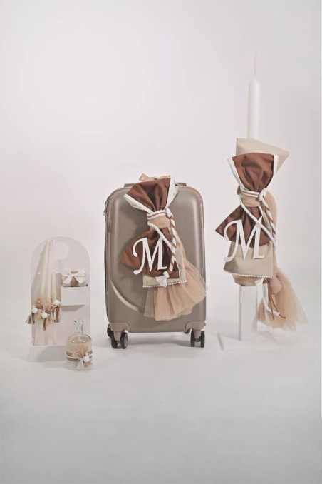 Πακέτο Βάπτισης για αγόρι σε καφέ αποχρώσεις με κορδόνια κ μονόγραμμα