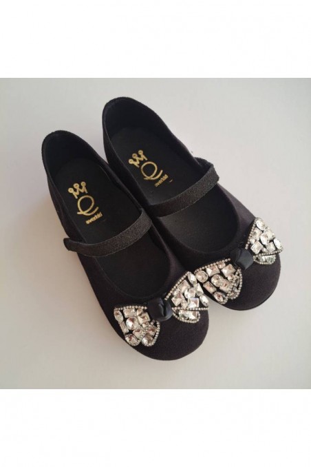 Παπουτσάκι μαύρο βελούδο με κρυσταλλάκια everkid 